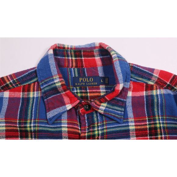 Polo Ralph Lauren Blue Red Check Heavy Work Flannel Button-Up Shirt L - Picture 5 of 7